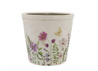 Béžový antik keramický obal květináč s květy Avignon M - Ø 16*16 cm