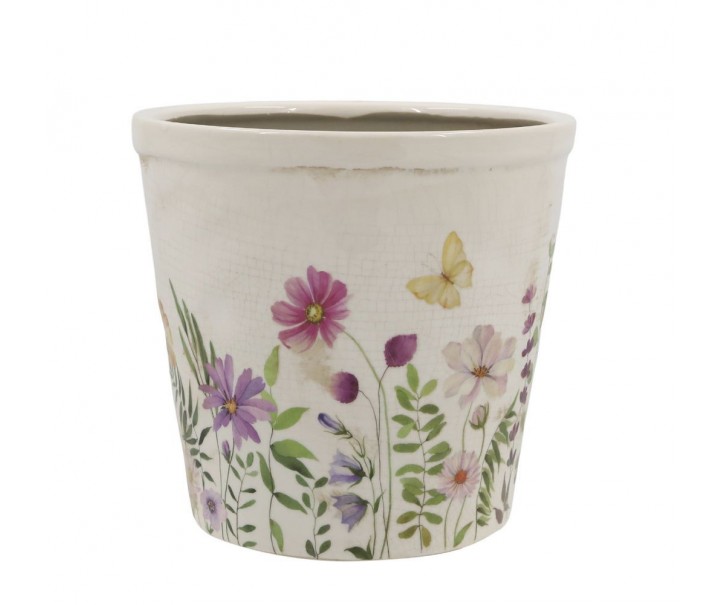 Béžový antik keramický obal květináč s květy Avignon M - Ø 16*16 cm Chic Antique