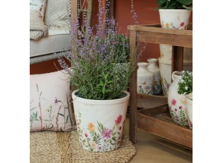 Béžový antik keramický obal květináč s květy Avignon L - Ø 21*19 cm