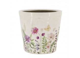 Béžový antik keramický obal květináč s květy Avignon L - Ø 21*19 cm