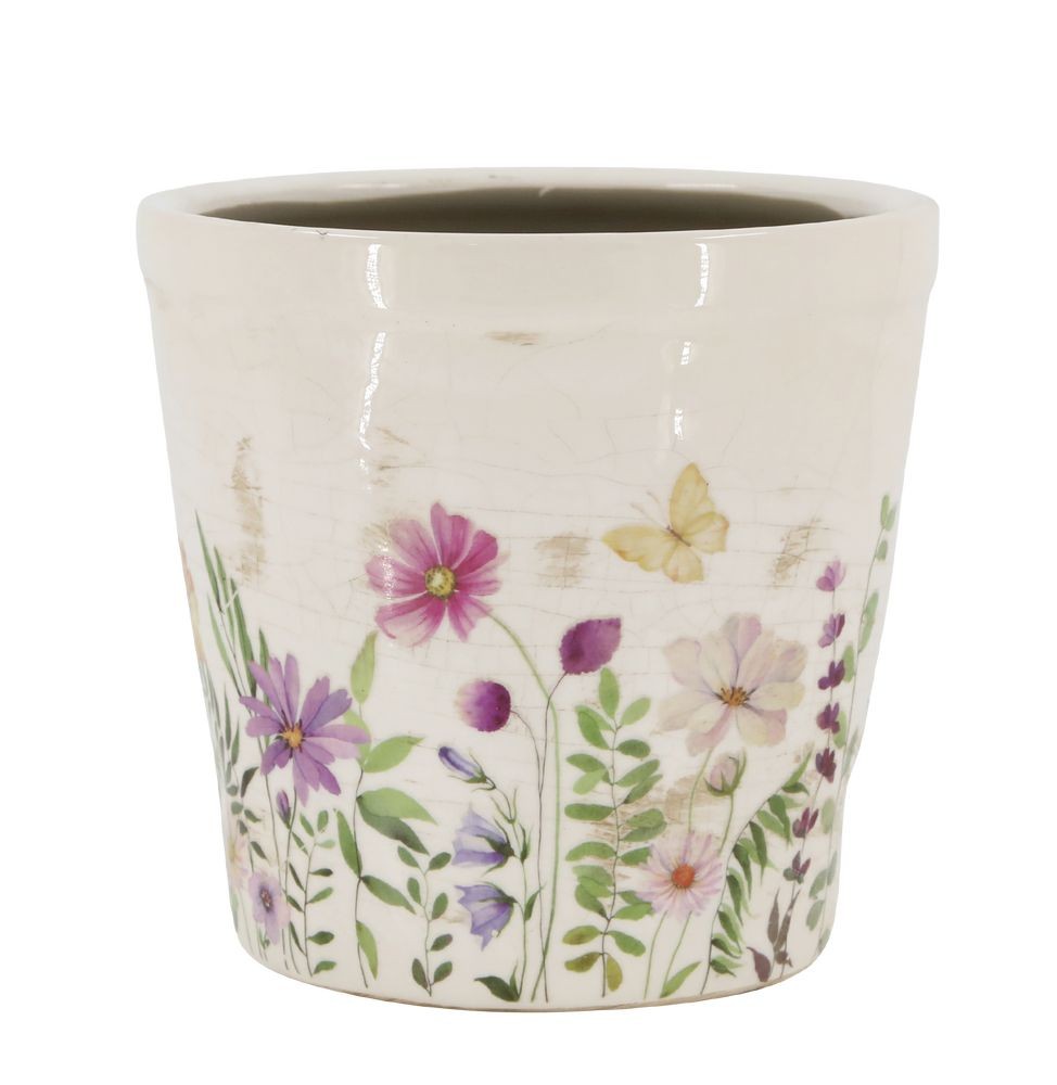 Béžový antik keramický obal květináč s květy Avignon L - Ø 21*19 cm 65095319