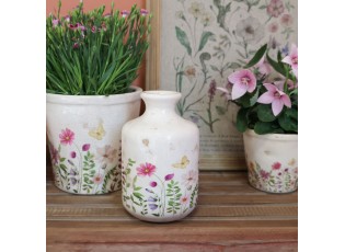 Béžová antik keramická váza s květy Avignon - Ø 11*17,5 cm