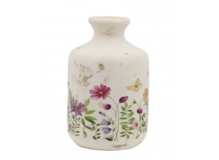 Béžová antik keramická váza s květy Avignon - Ø 11*17,5 cm