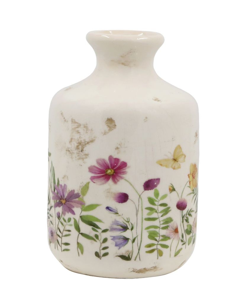 Béžová antik keramická váza s květy Avignon - Ø 11*17,5 cm 65095419