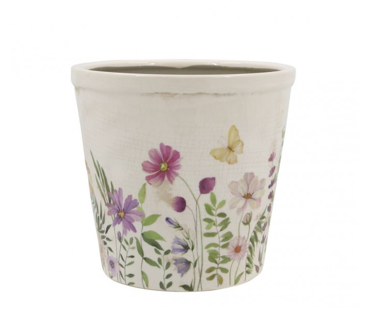 Béžový antik keramický obal květináč s květy Avignon S - Ø 11*10 cm Chic Antique