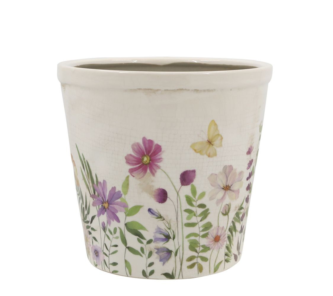 Béžový antik keramický obal květináč s květy Avignon S - Ø 14*13 cm 65095119