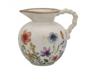 Béžový antik keramický džbán s květy Fleurville - 20,5*18,5 cm