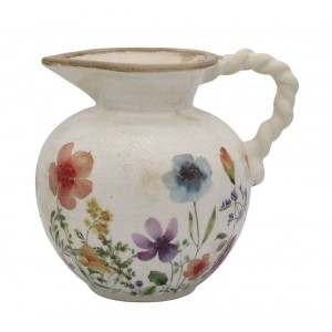 Béžový antik keramický džbán s květy Fleurville - 20,5*18,5 cm