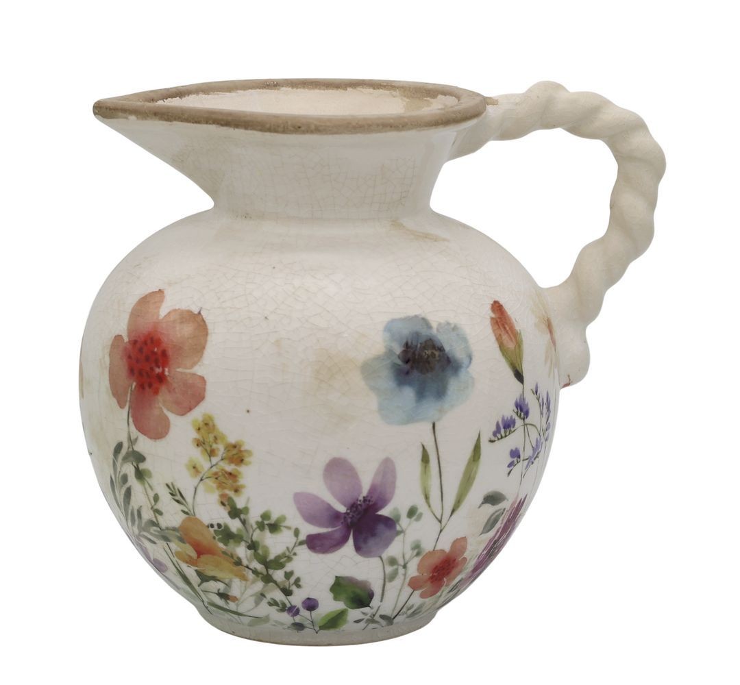 Béžový antik keramický džbán s květy Fleurville - 20,5*18,5 cm