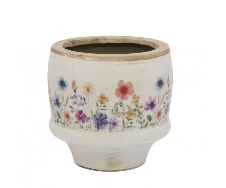 Béžový antik keramický obal květináč s květy Fleurville S - Ø 12*10 cm Chic Antique