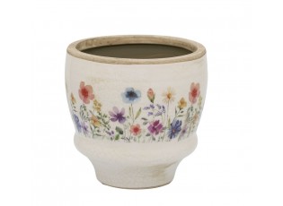 Béžový antik keramický obal květináč s květy Fleurville M - Ø 14*12 cm