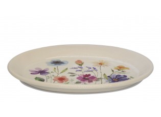 Béžový antik keramický podnos s květy Fleurville - 25*18*2 cm