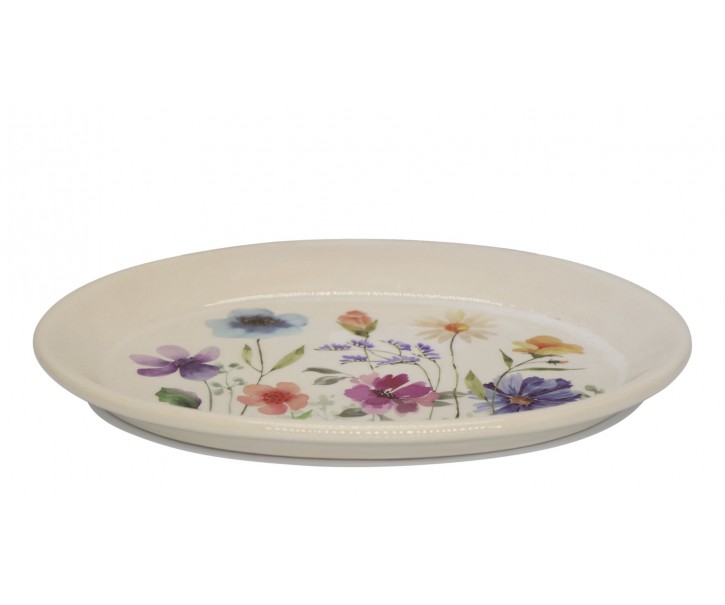 Béžový antik keramický podnos s květy Fleurville - 25*18*2 cm Chic Antique