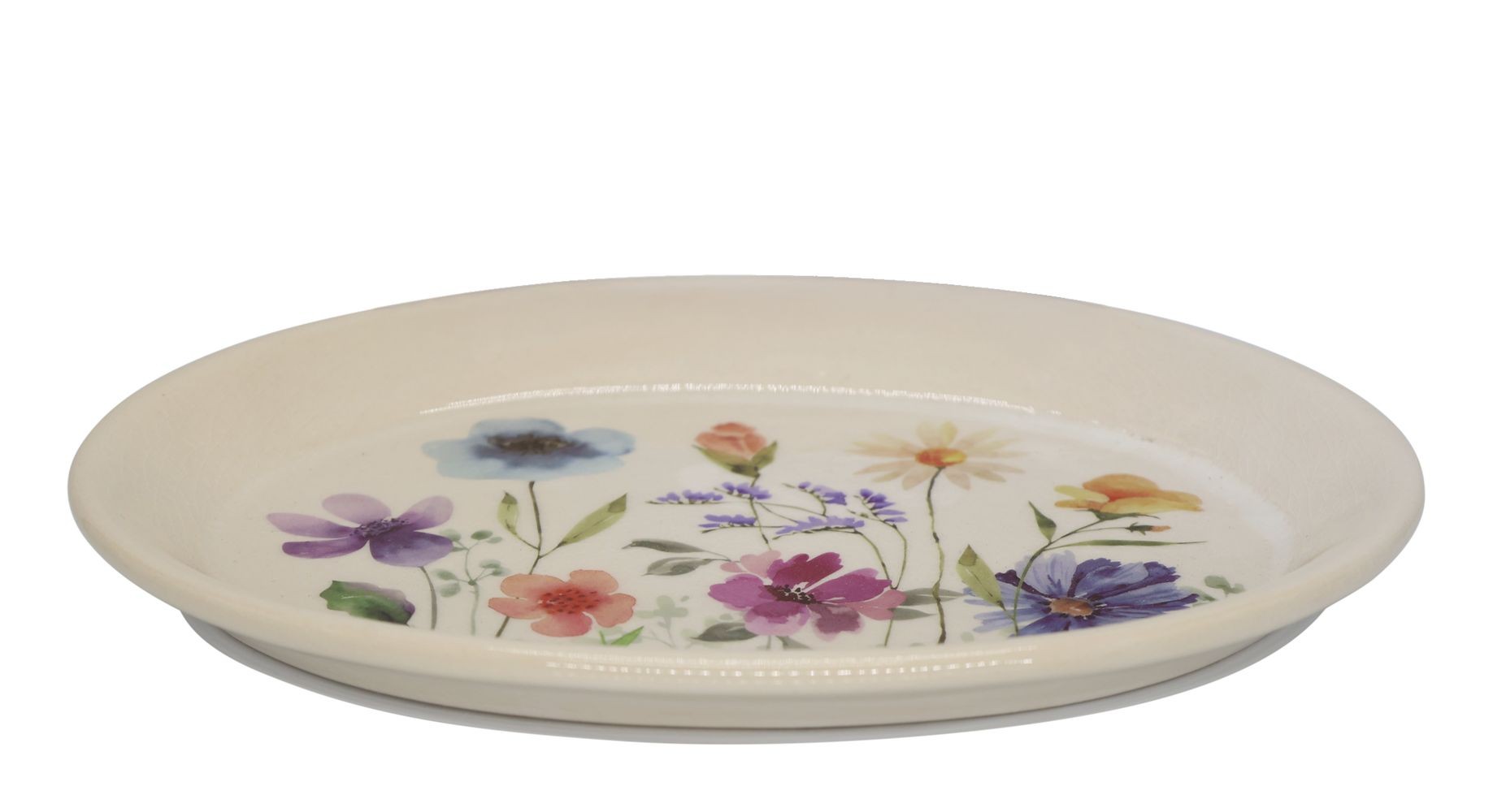 Béžový antik keramický podnos s květy Fleurville - 25*18*2 cm 65107719