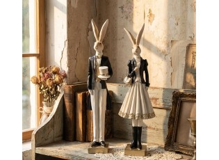 Dekorace králičí slečna v bílé sukni s kabelkou - 10*9*32 cm