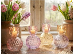 4ks pastelový mix skleněný svícen/ váza tulipán Love Tulip - Ø 11*17cm