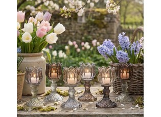 6ks granitový mix skleněný svícen tulipán Love Tulip - Ø 8*15 cm