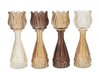 4ks béžový mix skleněný svícen/ váza tulipán Love Tulip - Ø 7*18cm