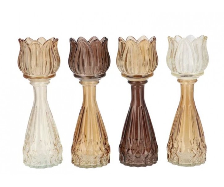 4ks béžový mix skleněný svícen/ váza tulipán Love Tulip - Ø 7*18cm daan kromhout