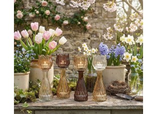 4ks béžový mix skleněný svícen/ váza tulipán Love Tulip - Ø 7*18cm