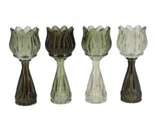 4ks zelený mix skleněný svícen/ váza tulipán Love Tulip - Ø 7*18cm