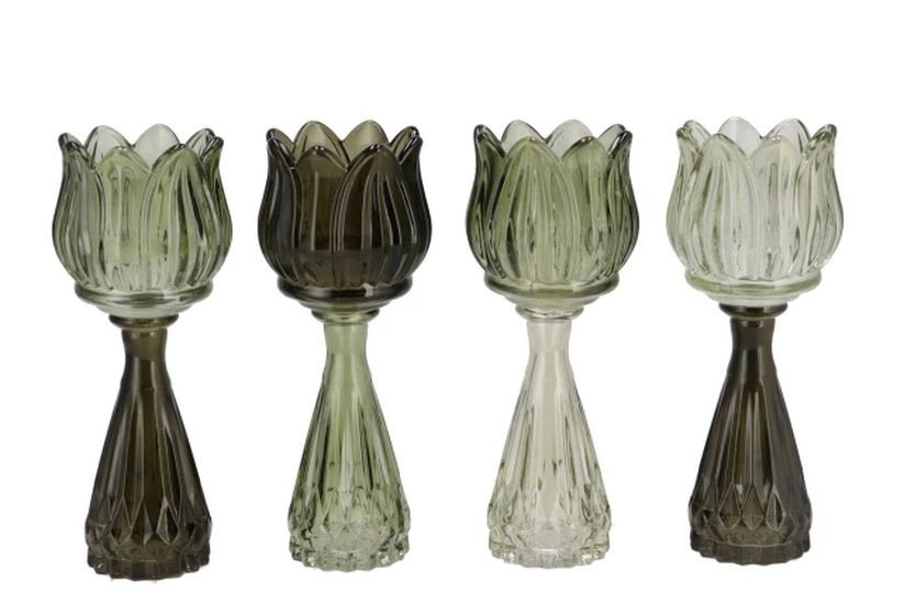 4ks zelený mix skleněný svícen/ váza tulipán Love Tulip - Ø 7*18cm 314127