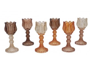 6ks terra mix skleněný svícen tulipán Love Tulip - Ø 8*18 cm