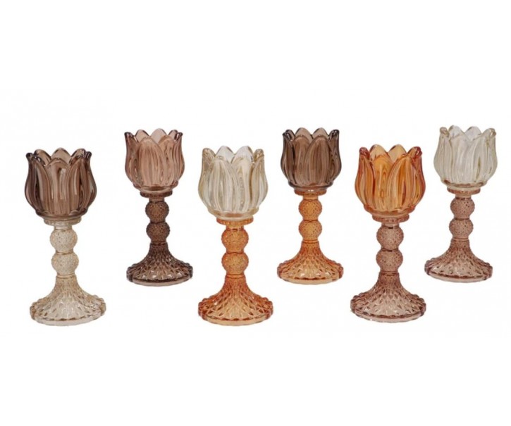 6ks terra mix skleněný svícen tulipán Love Tulip - Ø 8*18 cm daan kromhout