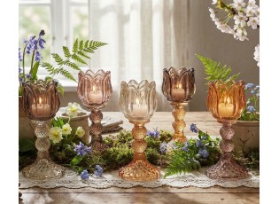 6ks terra mix skleněný svícen tulipán Love Tulip - Ø 8*18 cm