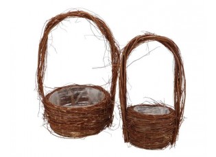 2ks hnědý proutěný košík květináč s uchy - Ø 26*49 / Ø 16*35cm