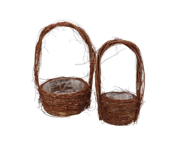 2ks hnědý proutěný košík květináč s uchy - Ø 25*43 / Ø 16*35cm daan kromhout