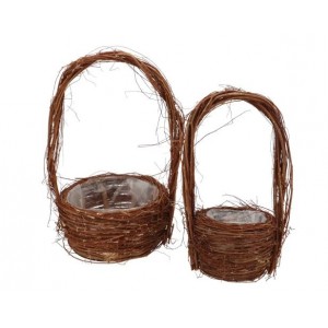 2ks hnědý proutěný košík květináč s uchy - Ø 25*43 / Ø 16*35cm