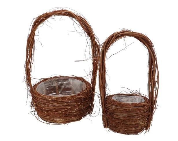 2ks hnědý proutěný košík květináč s uchy - Ø 25*43 / Ø 16*35cm