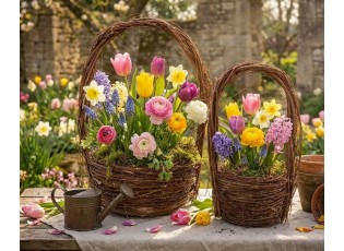 2ks hnědý proutěný košík květináč s uchy - Ø 25*43 / Ø 16*35cm