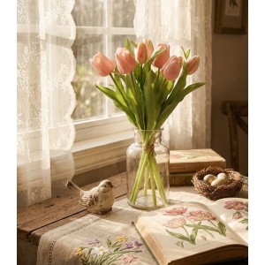 Kytice 7ks růžových realistických tulipánů Tulips - 17*30 cm