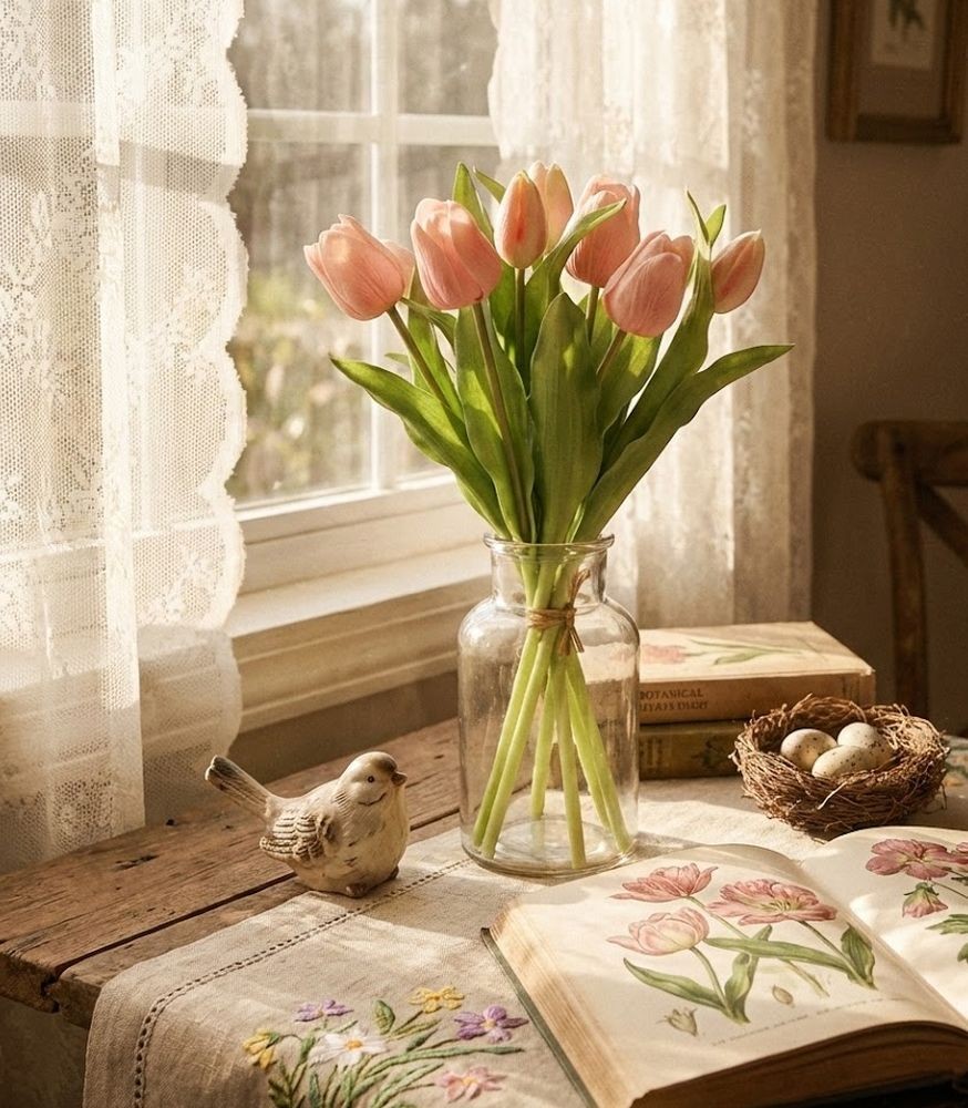 Kytice 7ks růžových realistických tulipánů Tulips - 17*30 cm