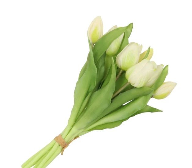 Kytice 7ks bílých realistických tulipánů Tulips - 17*30 cm
