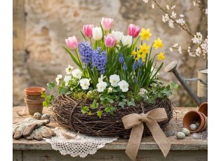 Šedý květináč věnec z jilmových větví Elm Branch - Ø 40*10 cm