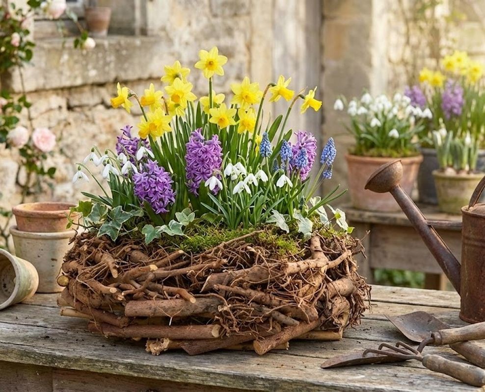 Hnědý květináč věnec z kořenů Root Wood - Ø 30 cm