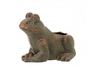 Zelený antik venkovní květináč žába Antiqou - 35*26*27 cm