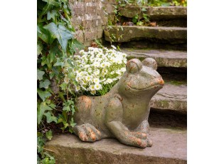 Zelený antik venkovní květináč žába Antiqou - 35*26*27 cm