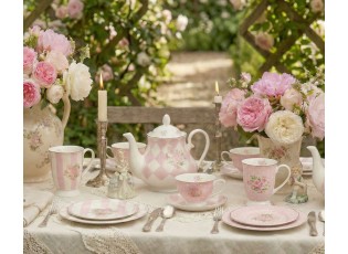 Bílo-růžová konvička na čaj s růžičkami Sweet Roses - 20*14*17 cm / 1000 ml