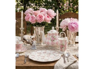 Bílo-růžový jídelní talíř s růžičkami Sweet Roses - Ø 27*2 cm