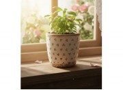 Béžový keramický obal na květináč se srdíčky Hearti S - Ø 13*12 cm
