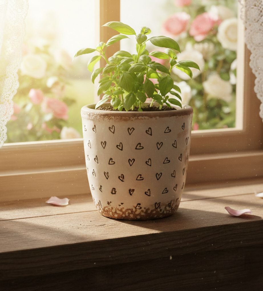 Béžový keramický obal na květináč se srdíčky Hearti S - Ø 13*12 cm