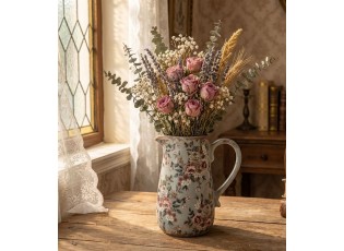 Šedý keramický dekorační džbán s květy Floria M - 16*12*18 cm