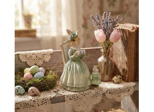 Dekorace sedící králíčí mamka s králíčkem - 14*10*18 cm