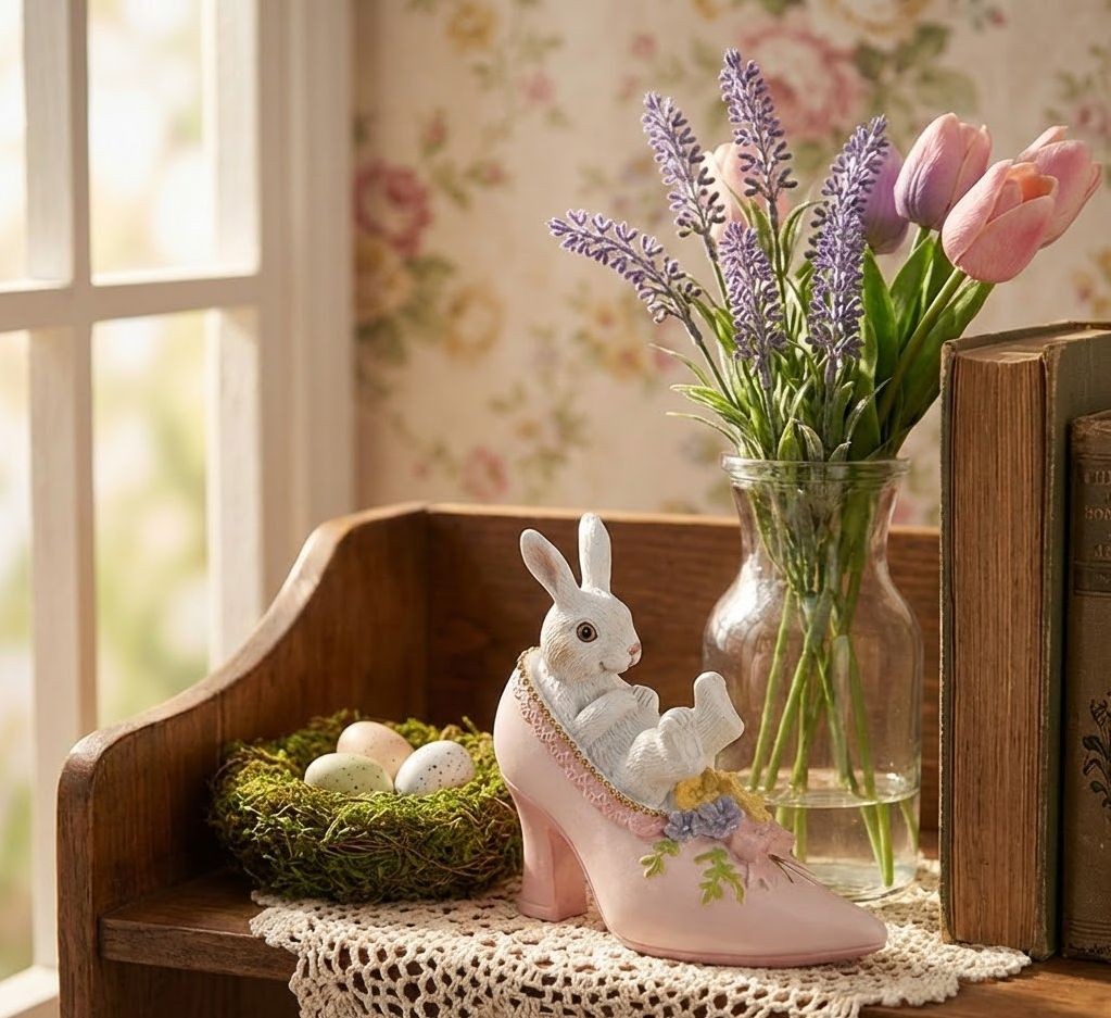 Dekorace bílý králík v růžovém střevíčku - 13*5*12 cm Clayre & Eef Dekorace bílý králík v růžovém střevíčku - 13*5*12 cm Clayre & Eef