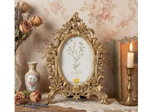 Zlatý antik fotorámeček zdobený květy - 18*2*27 cm / 10*15 cm