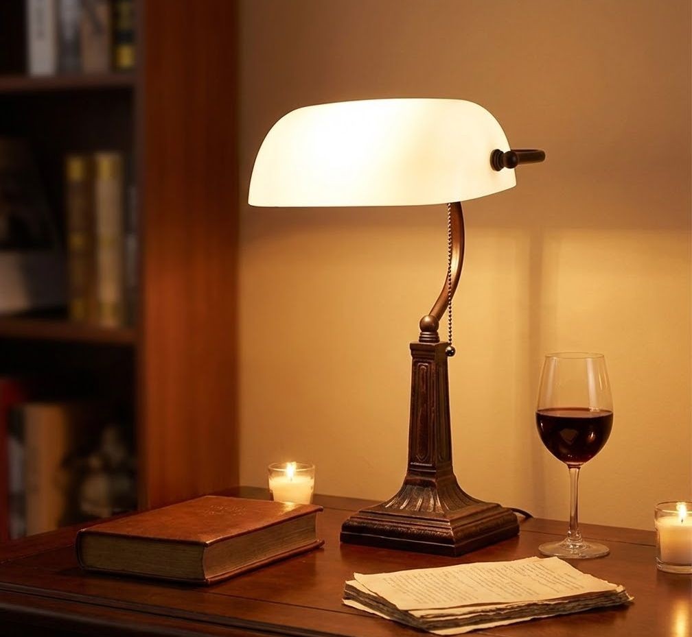 Bílá bankovní lampa tiffany Bank white - 26*16*40 cm E27/max 1*40W